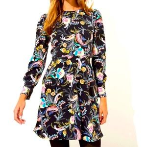 LOFT Black Paisley Fit & Flare Dress Sz 12